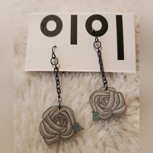 Gray hand drawn acrylic rose earrings